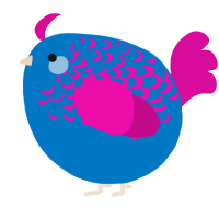 A sapphire and fuchsia chicken with a half-lace pattern