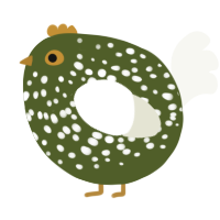 A olive and white chicken with a speckle pattern