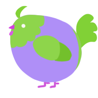 A lilac and grass chicken with a head pattern