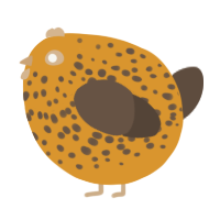 A orange and bark chicken with a speckle pattern