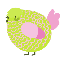 A lime and pink chicken with a lace pattern