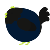 A tumblr and black chicken with a head pattern