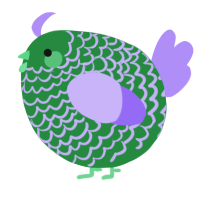 A viridian and lilac chicken with a lace pattern