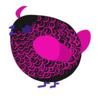 A sable and fuchsia chicken with a double-lace pattern