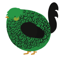 A viridian and black chicken with a double-lace pattern