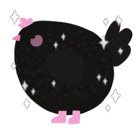 A black and sable chicken with a speckle pattern