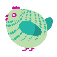A gluppy and turquoise chicken with a bar pattern