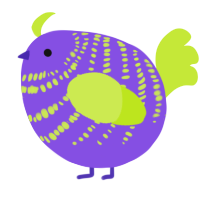 A blurple and lime chicken with a bar pattern