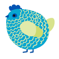 A cerulean and lemon chicken with a lace pattern