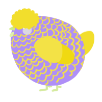 A lilac and yellow chicken with a lace pattern