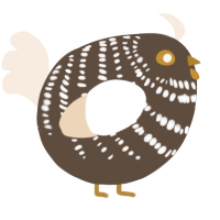 A bark and cream chicken with a bar pattern