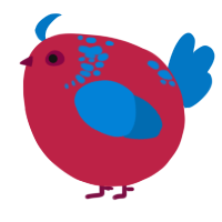 A crimson and sapphire chicken with a neck-speckle pattern