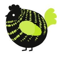 A black and lime chicken with a bar pattern