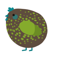 A bark and chartreuse chicken with a speckle pattern