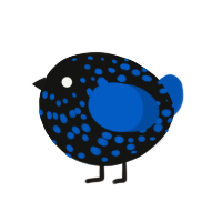 A black and ultramarine chicken with a speckle pattern