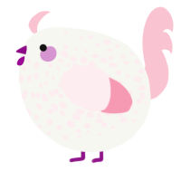 A white and rose chicken with a speckle pattern