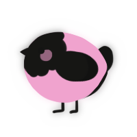 A pink and black chicken with a head pattern