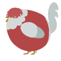 A red and silver chicken with a head pattern