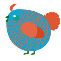 A cerulean and vermilion chicken with a lace pattern