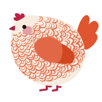 A cream and vermilion chicken with a double-lace pattern
