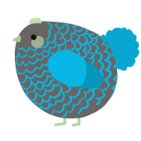 A grey and cerulean chicken with a lace pattern