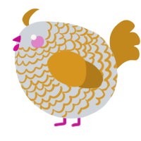 A mist and ochre chicken with a lace pattern