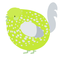 A lime and mist chicken with a speckle pattern