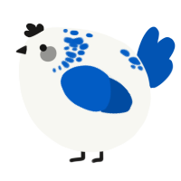 A white and ultramarine chicken with a neck-speckle pattern