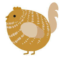 A gold and beige chicken with a bar pattern