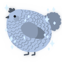 A lime and violet chicken with a lace pattern