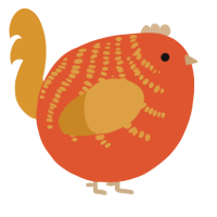 A vermilion and orange chicken with a half-bar pattern