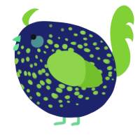 A navy and grass chicken with a speckle pattern