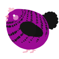 A plum and black chicken with a bar pattern