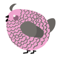 A pink and grey chicken with a lace pattern