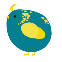 A sea and yellow chicken with a neck-speckle pattern