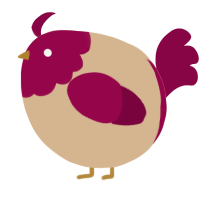 A beige and maroon chicken with a head pattern