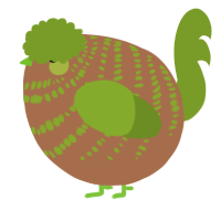 A brown and chartreuse chicken with a bar pattern