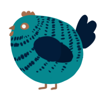 A teal and tumblr chicken with a bar pattern