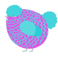 A orchid and aqua chicken with a lace pattern