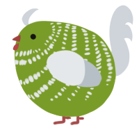 A chartreuse and mist chicken with a bar pattern
