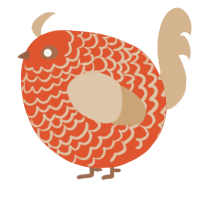 A vermilion and beige chicken with a lace pattern