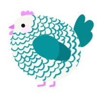 A white and teal chicken with a lace pattern