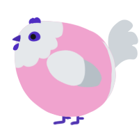 A pink and mist chicken with a head pattern
