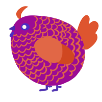 A plum and vermilion chicken with a lace pattern