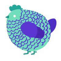 A mint and indigo chicken with a lace pattern