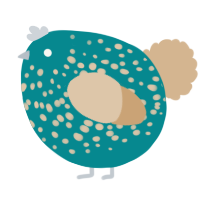 A teal and beige chicken with a speckle pattern