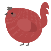 A red chicken with a bar pattern