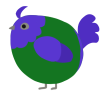 A leaf and indigo chicken with a head pattern