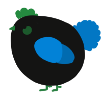 A black and sapphire chicken