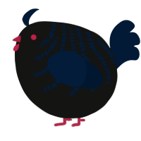 A black and tumblr chicken with a half-bar pattern